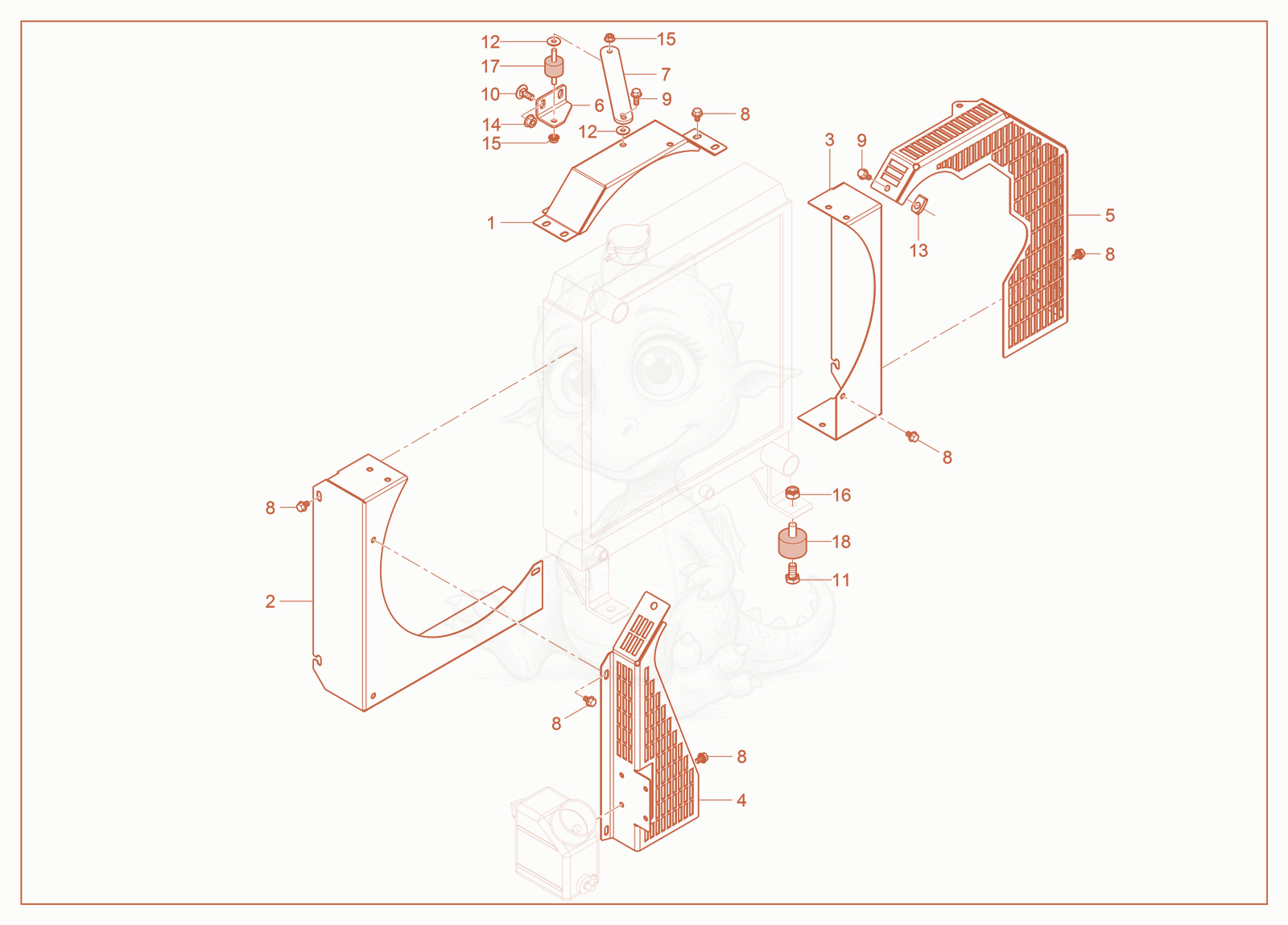 Exploded parts diagram of the Fan Guard of a Wacker Neuson RTLX-SC3, with numbered balloons