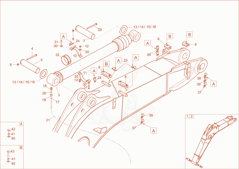 Exploded parts diagram of the LIFTING BOOM 2 of a Wacker Neuson 14504, with numbered balloons