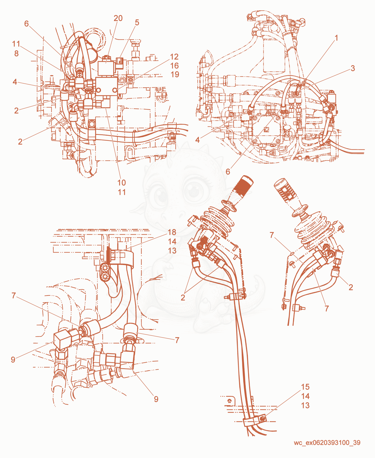 Exploded parts diagram of the Directional Control Hoses of a Wacker Neuson RD27-120, with numbered balloons