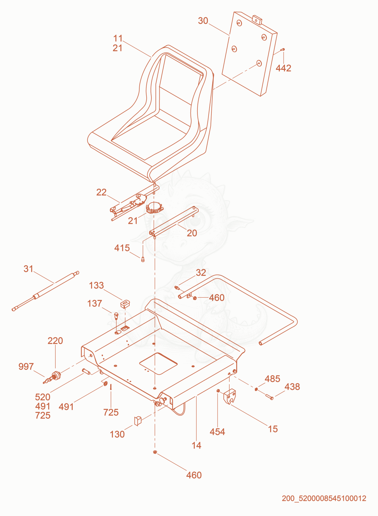 Exploded parts diagram of the Seat Assembly of a Wacker Neuson CRTV36-26A, with numbered balloons