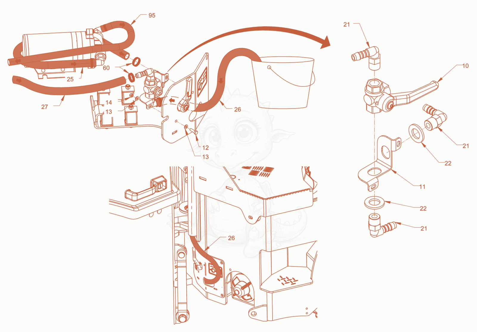 Exploded parts diagram of the antifreezing device of a Wacker Neuson RD24-100OUS, with numbered balloons