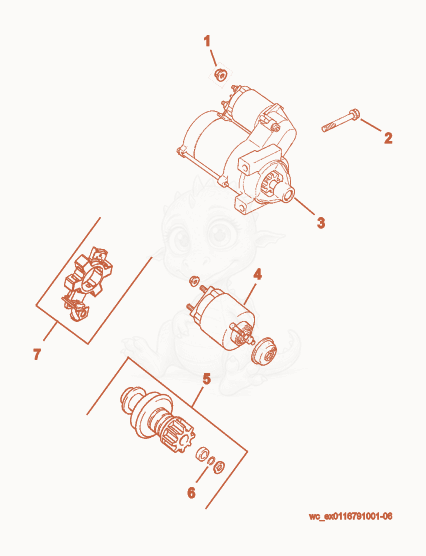 Exploded parts diagram of the Starter of a Wacker Neuson CRT48-25K-H, with numbered balloons