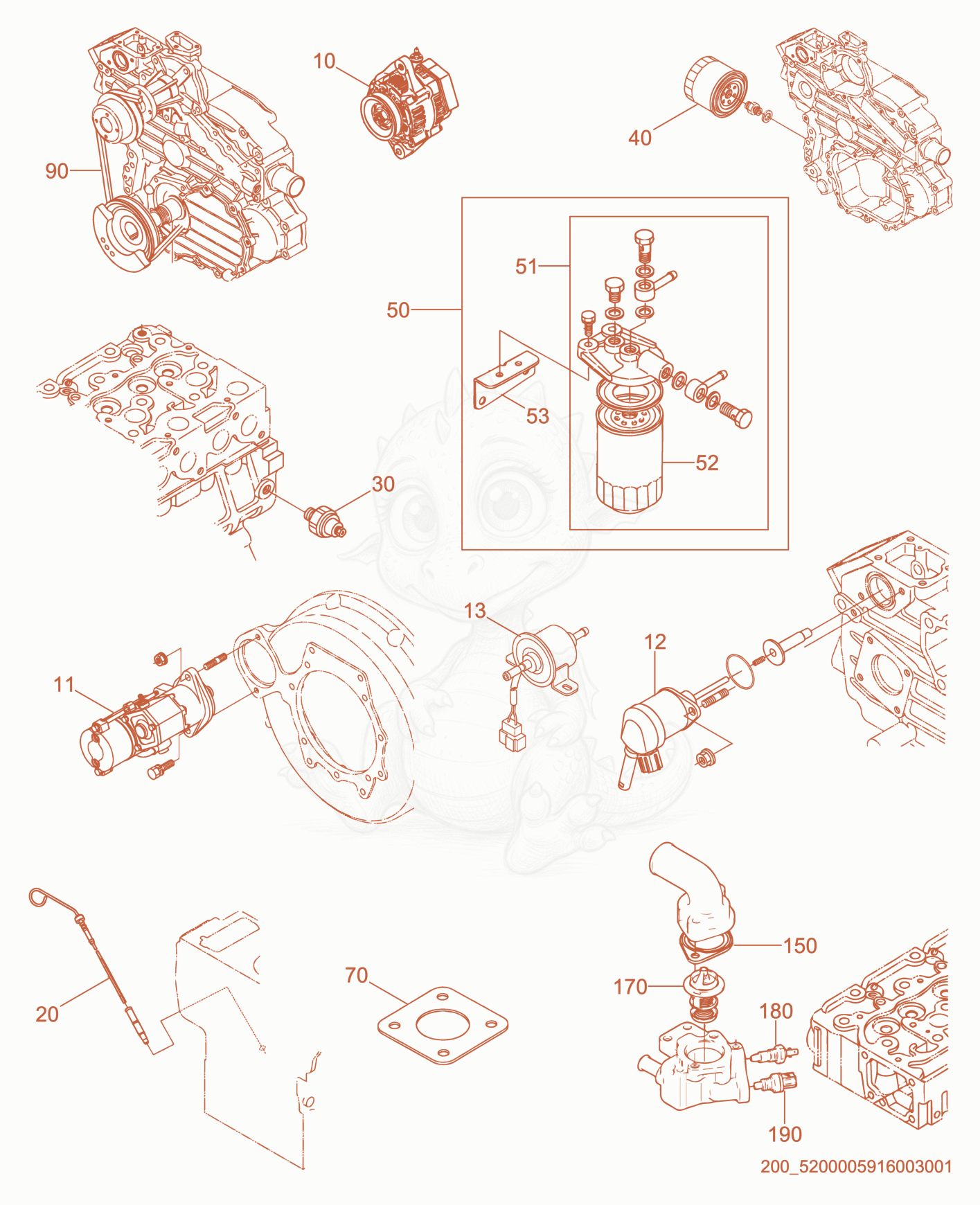 Exploded parts diagram of the Engine Maintenance of a Wacker Neuson RD27-120, with numbered balloons