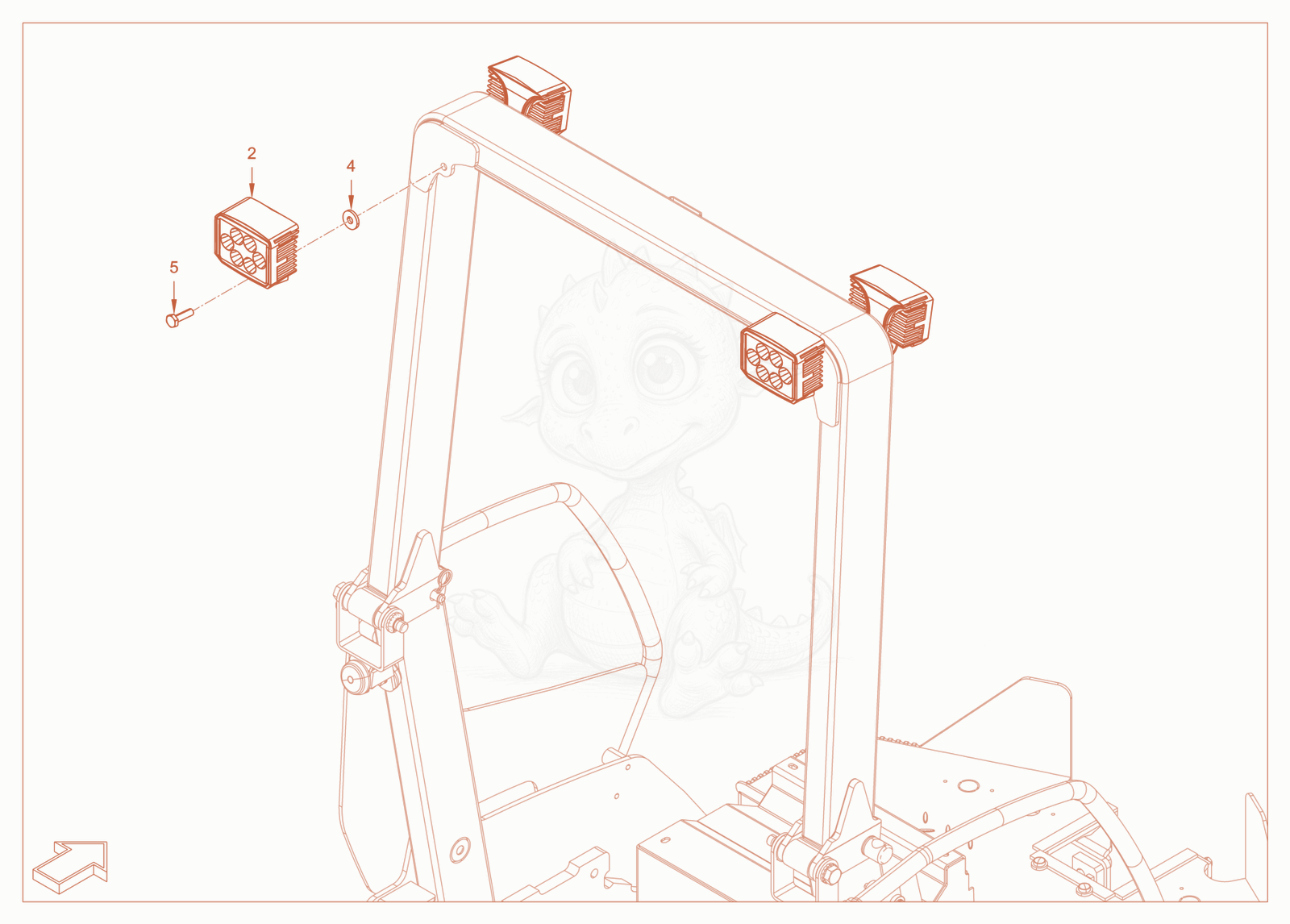 Exploded parts diagram of the additional lighting of a Wacker Neuson RD24-100CE, with numbered balloons