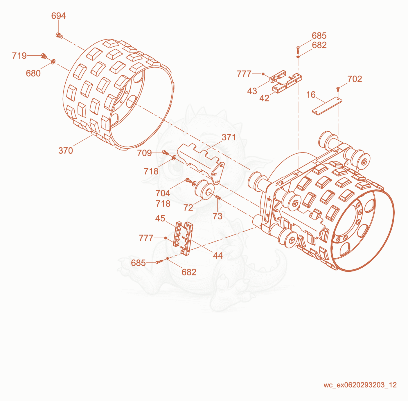 Exploded parts diagram of the Front Drum of a Wacker Neuson RT82-SC2, with numbered balloons