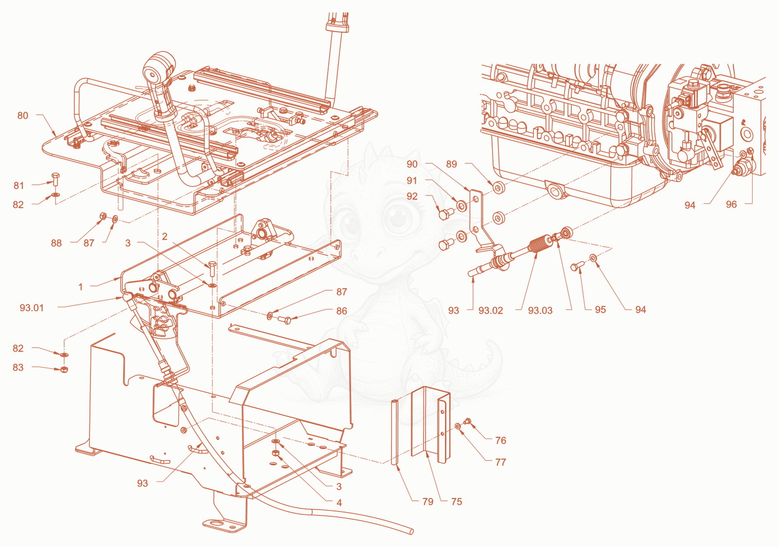 Exploded parts diagram of the Drive shifting of a Wacker Neuson RD45-140, with numbered balloons