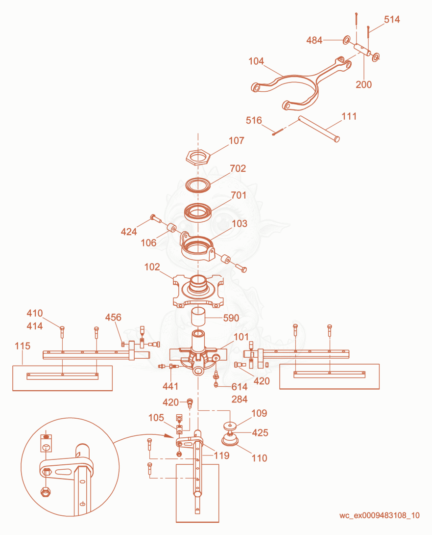 Exploded parts diagram of the Blade Mechanism-Left of a Wacker Neuson CRT36-25K-H, with numbered balloons