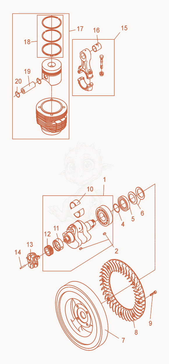 Exploded parts diagram of the Cylinder with Piston of a Wacker Neuson DPU2450F, with numbered balloons