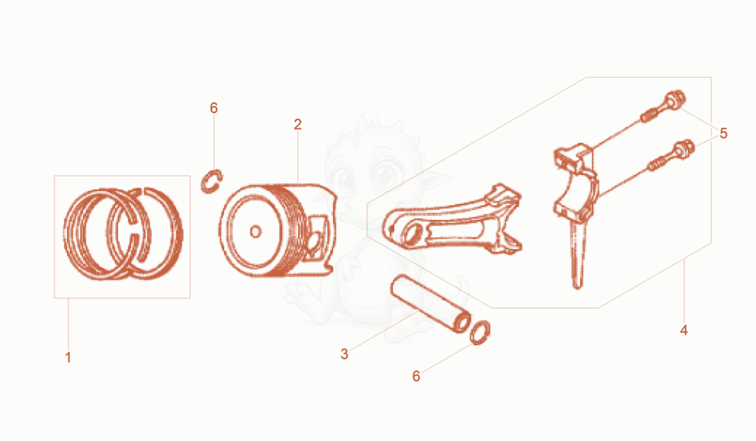 Exploded parts diagram of the Piston of a Wacker Neuson BPU5260AH, with numbered balloons
