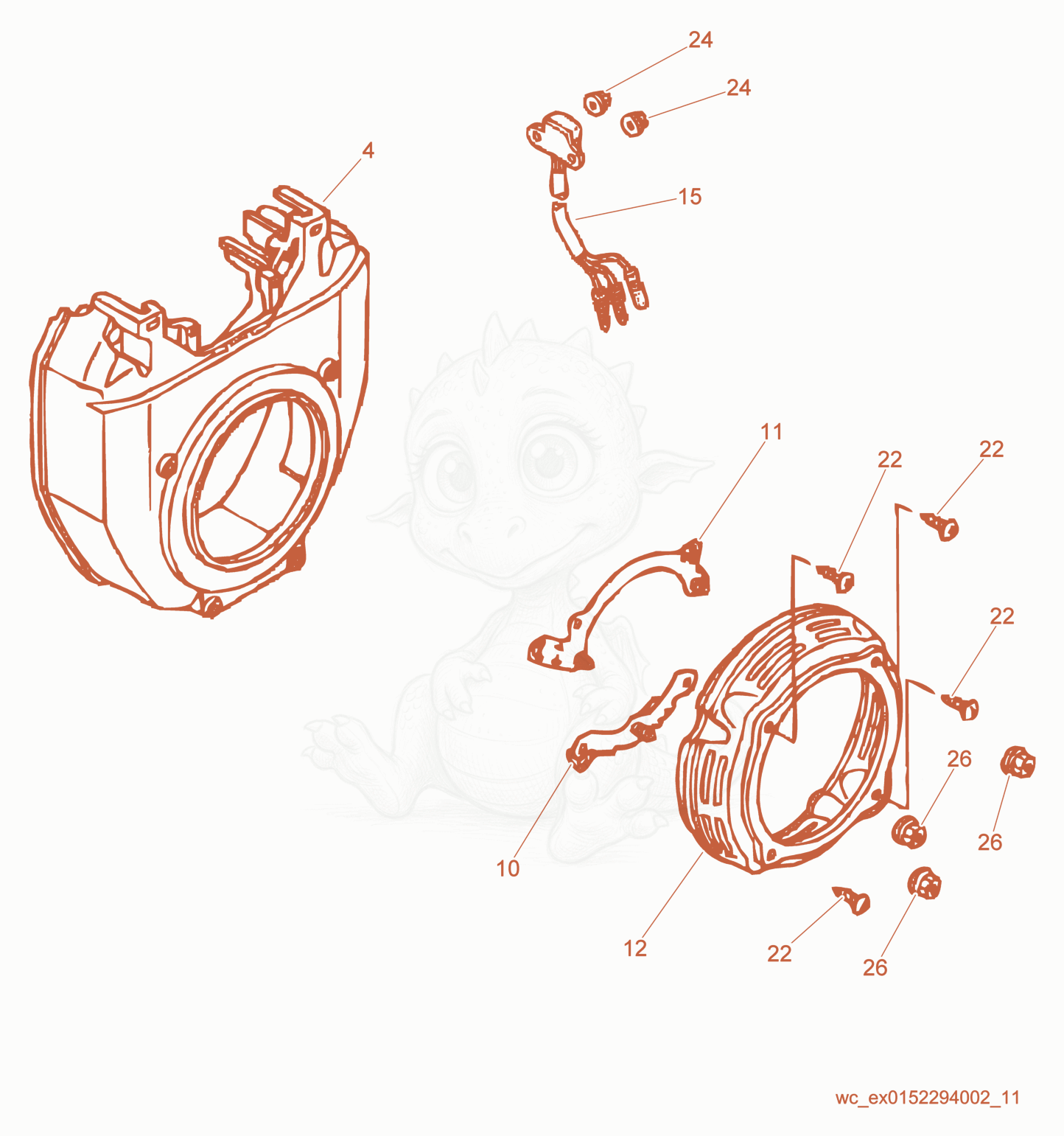 Exploded parts diagram of the Blower Housing of a Wacker Neuson GS12AI, with numbered balloons