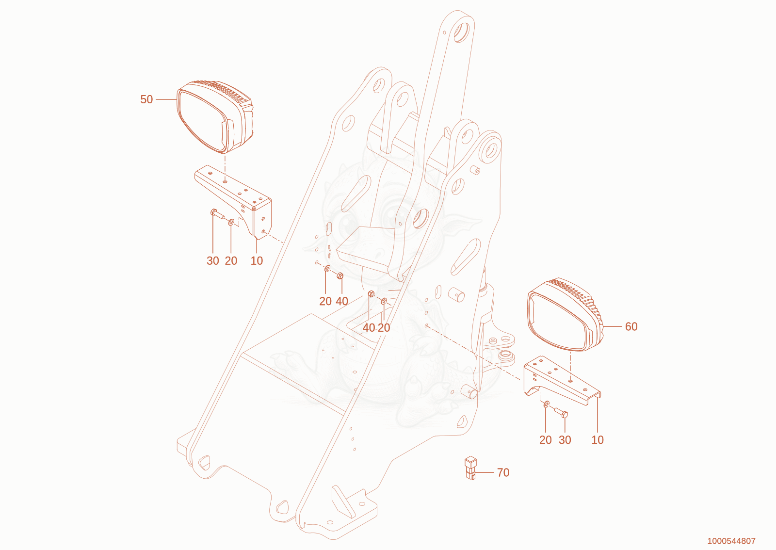 Exploded parts diagram of the FRONTLIGHTS of a Wacker Neuson WL300E(A15-01), with numbered balloons