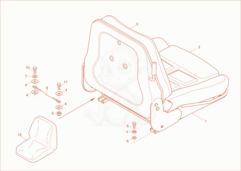 Exploded parts diagram of the DRIVER SEAT (tissue) of a Wacker Neuson 1404, with numbered balloons