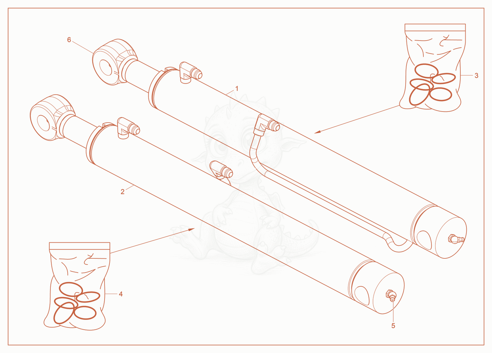 Exploded parts diagram of the Lifting Boom Cylinder of a Wacker Neuson SM60, with numbered balloons
