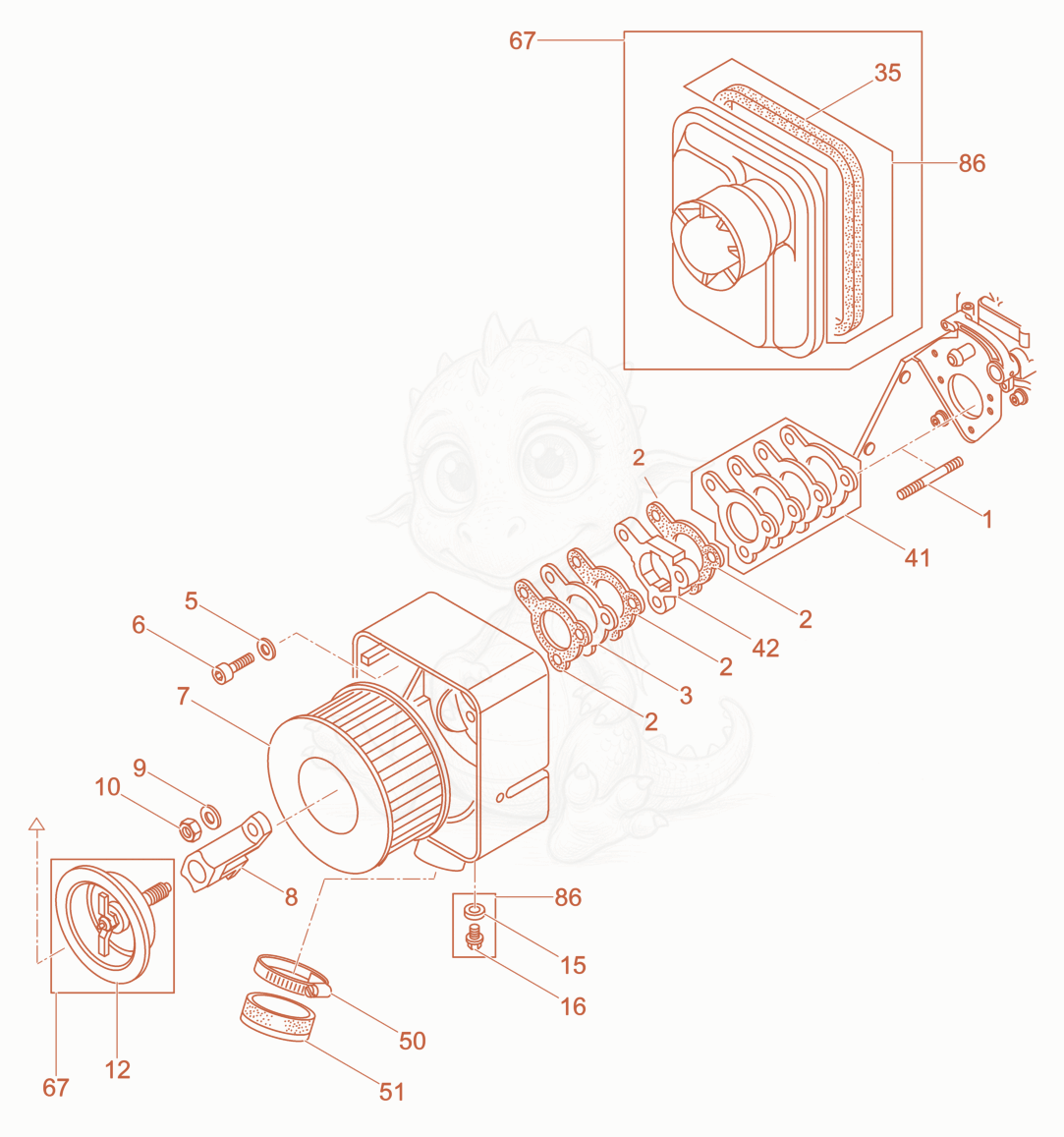 Exploded parts diagram of the Air Cleaner of a Wacker Neuson DPU6555HS, with numbered balloons