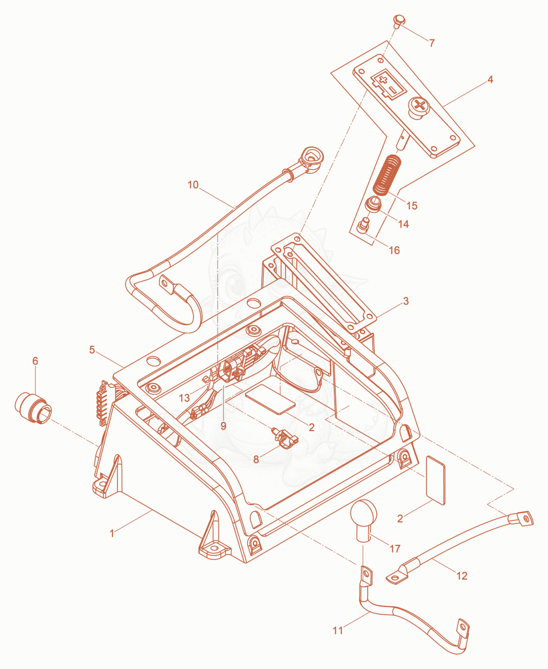 Exploded parts diagram of the Battery protection cpl. of a Wacker Neuson DPU4545HECHUS, with numbered balloons