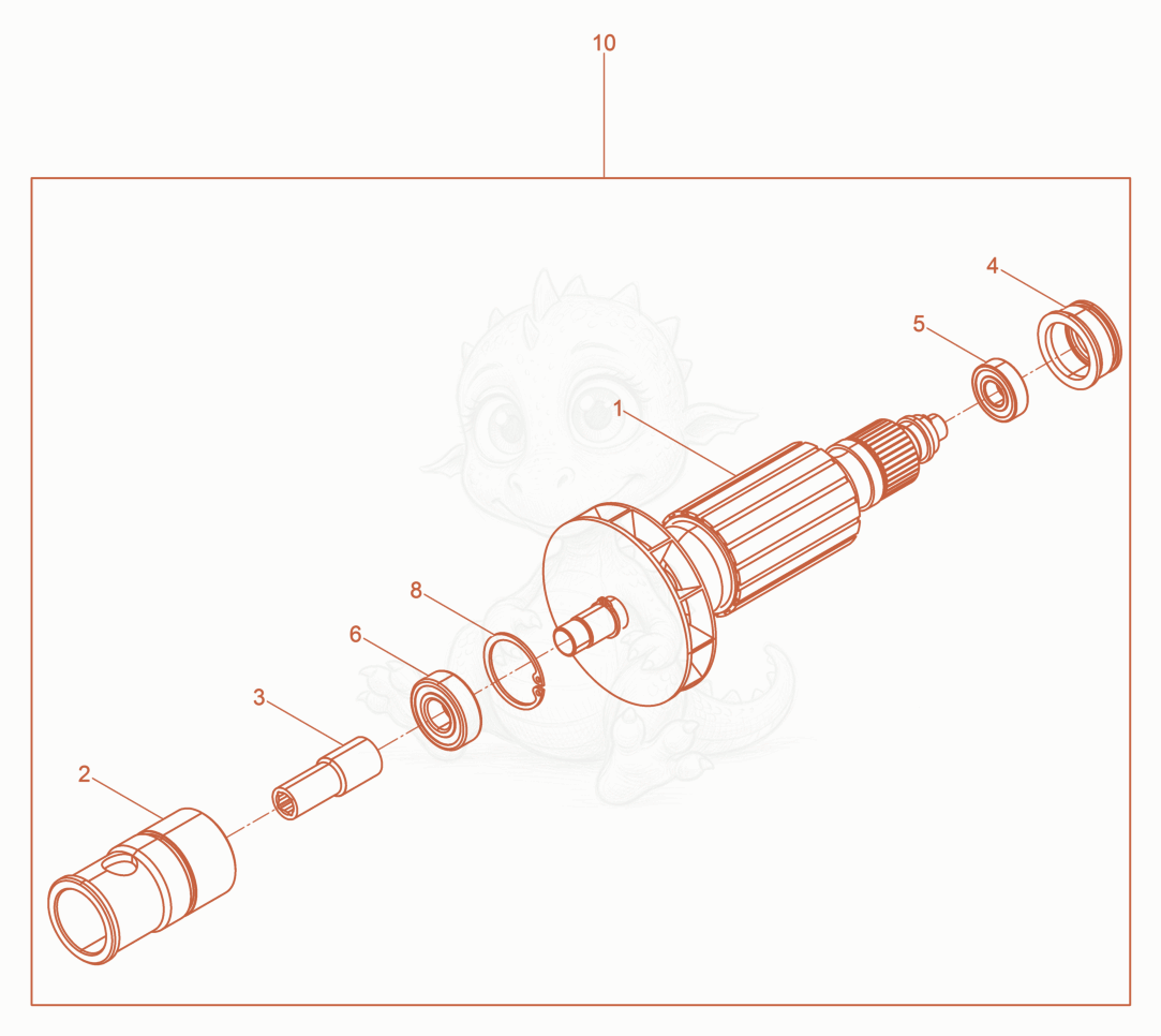 Exploded parts diagram of the Motor Armature Set 230V of a Wacker Neuson M2000/230/NGR, with numbered balloons