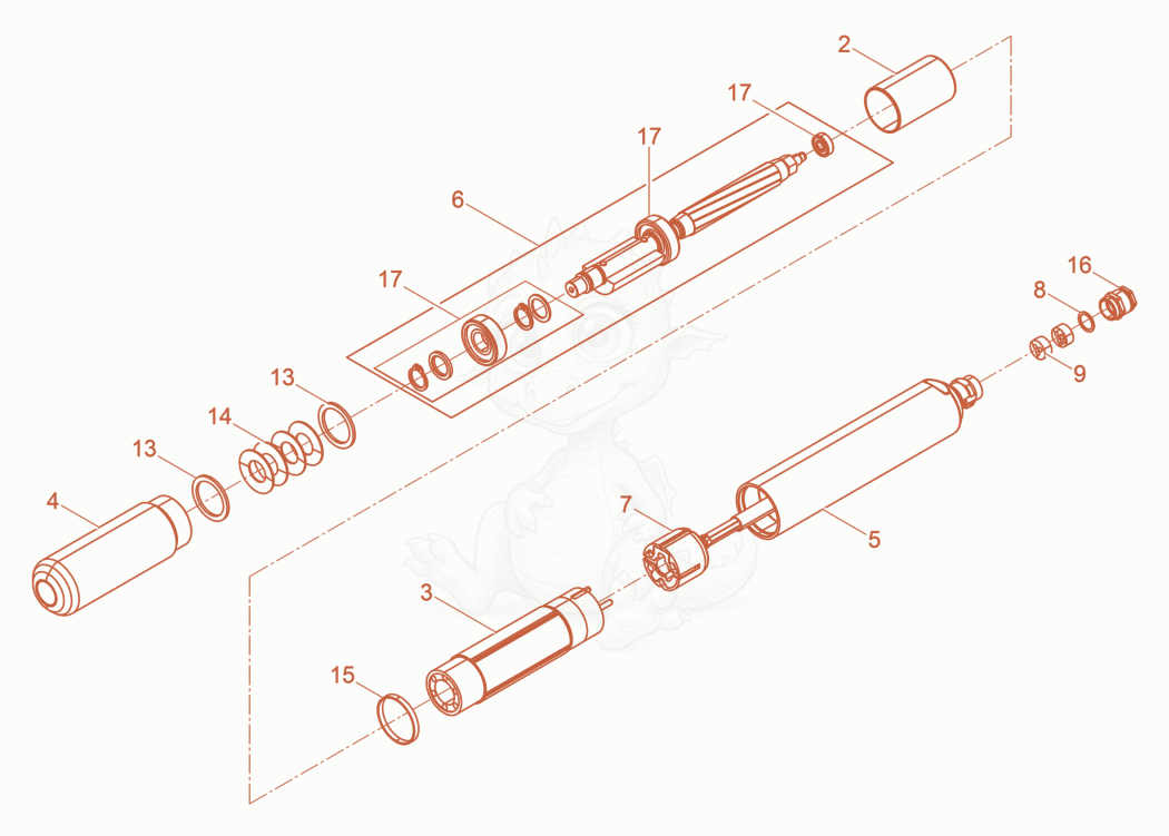 Exploded parts diagram of the Internal Vibrator cpl. of a Wacker Neuson IREN578M, with numbered balloons