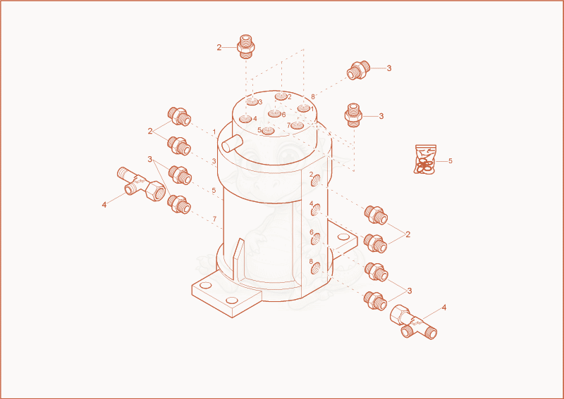 Exploded parts diagram of the turning joint of a Wacker Neuson 1402RDFORCE, with numbered balloons