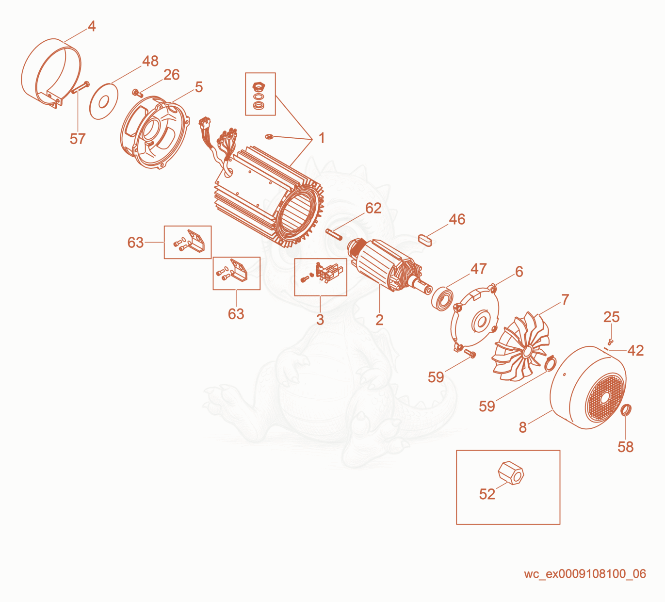 Exploded parts diagram of the Generator Front of a Wacker Neuson GS12AI, with numbered balloons