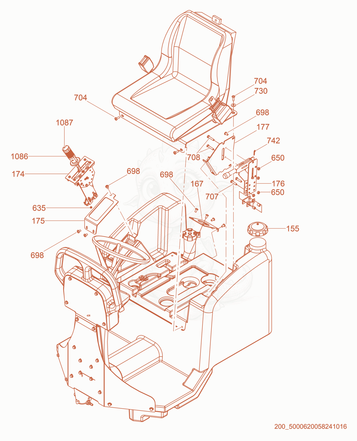 Exploded parts diagram of the Water Tank/Seat of a Wacker Neuson RD12-90, with numbered balloons