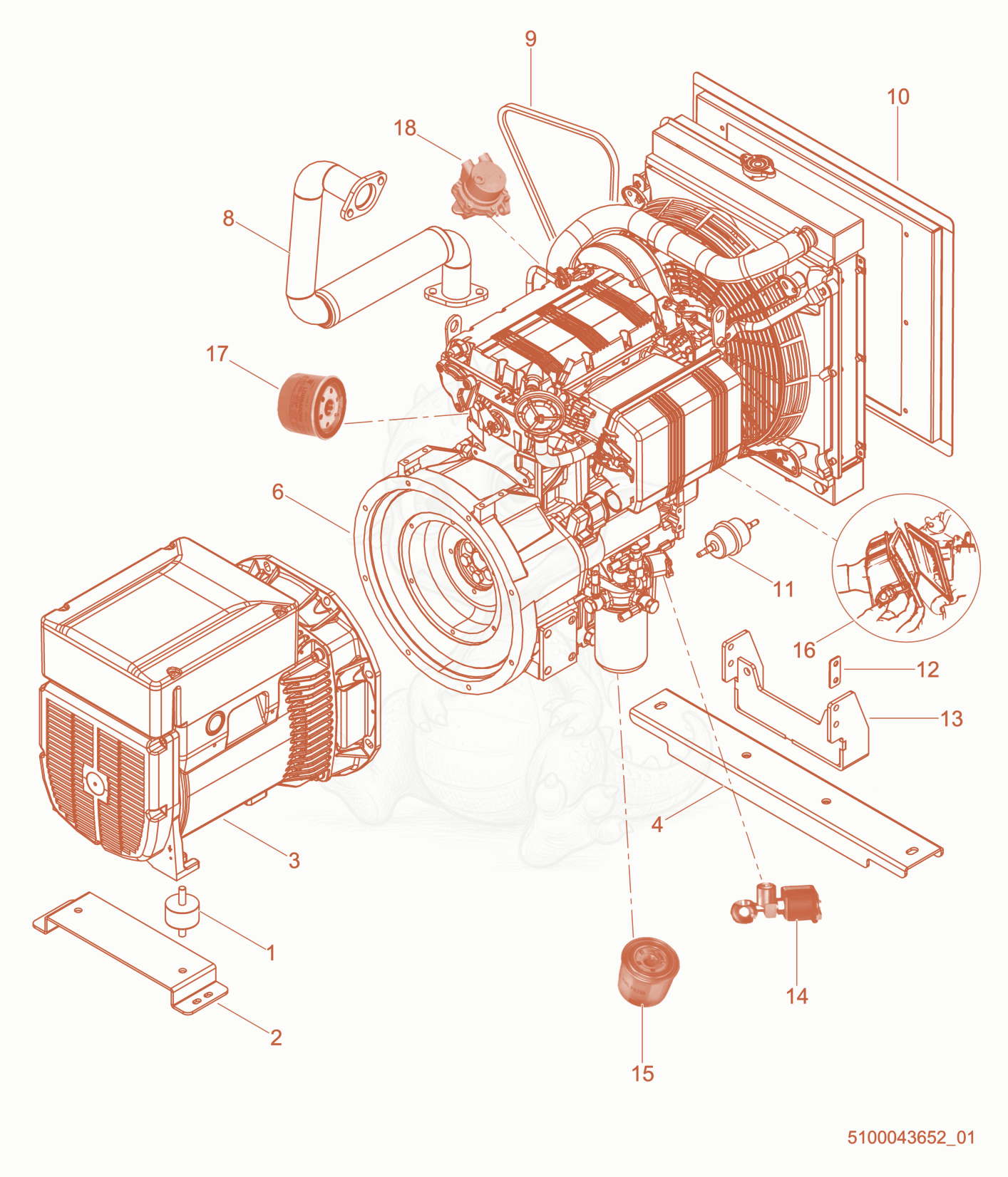 Exploded parts diagram of the Engine support of a Wacker Neuson LTS8L, with numbered balloons