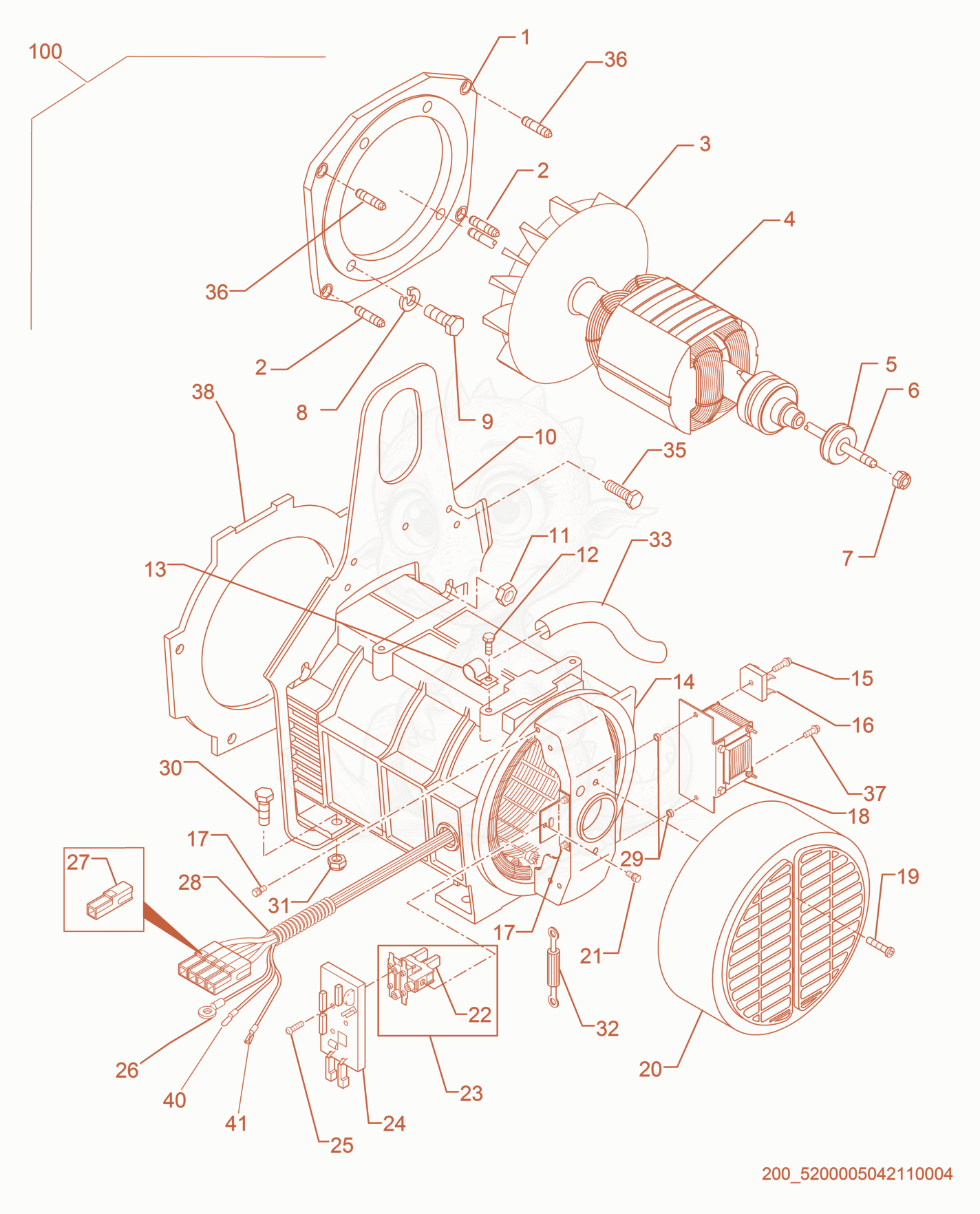 Exploded parts diagram of the Generator Front of a Wacker Neuson GPS9700, with numbered balloons