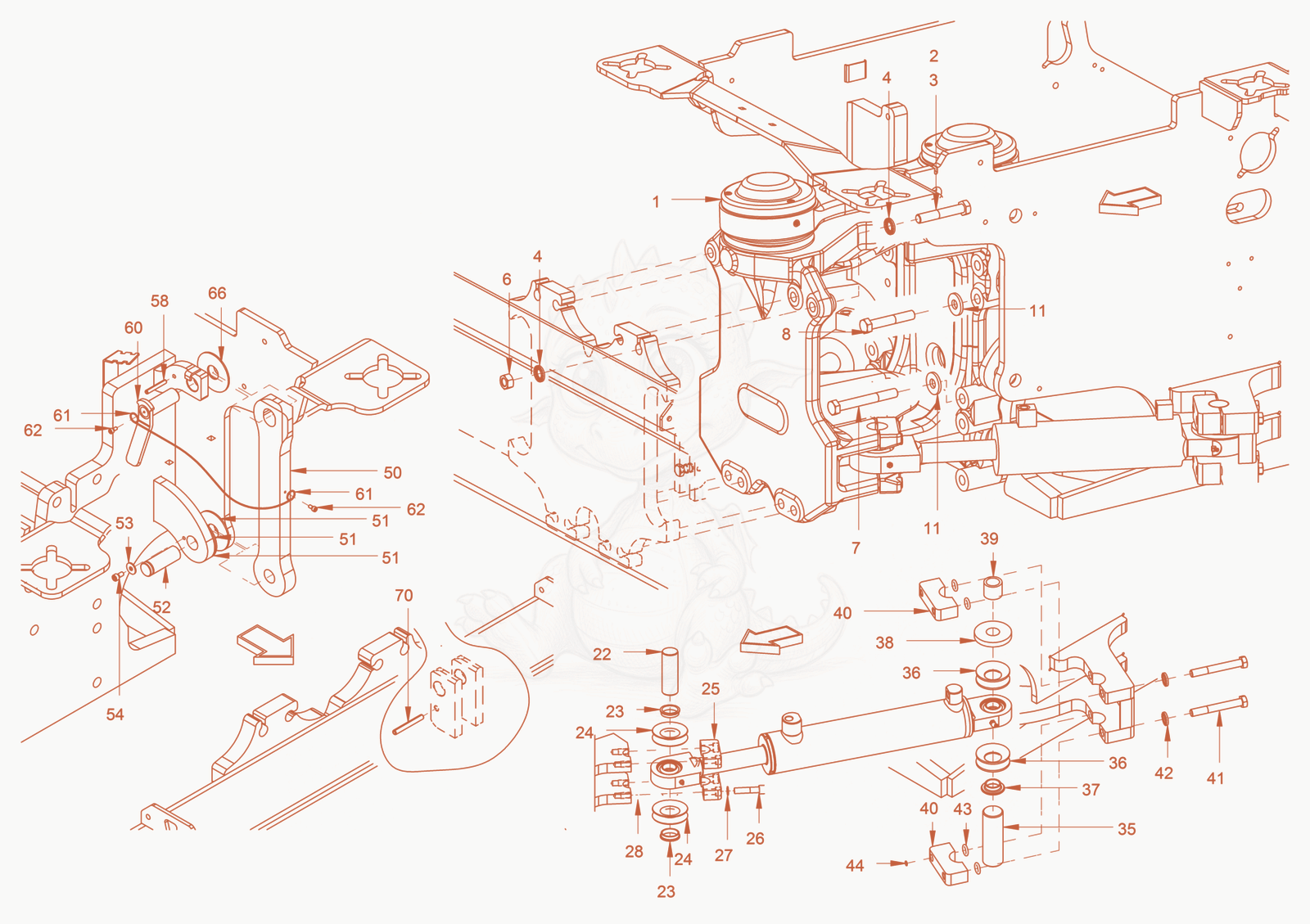 Exploded parts diagram of the centre pivot assembly of a Wacker Neuson RC110, with numbered balloons