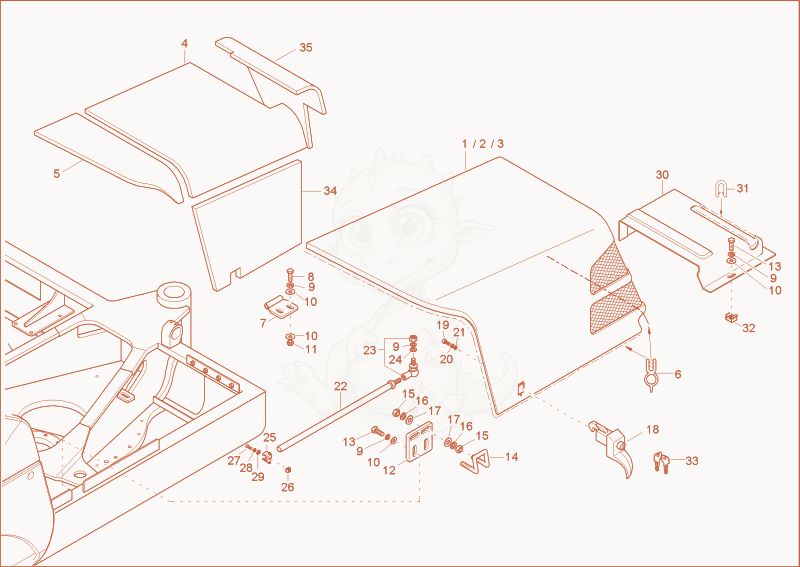 Exploded parts diagram of the valve cover of a Wacker Neuson 3402RDFORCE, with numbered balloons