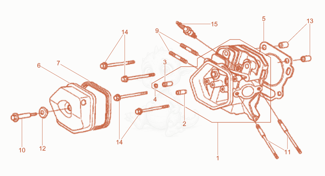 Exploded parts diagram of the Cylinder head of a Wacker Neuson GV7000A, with numbered balloons