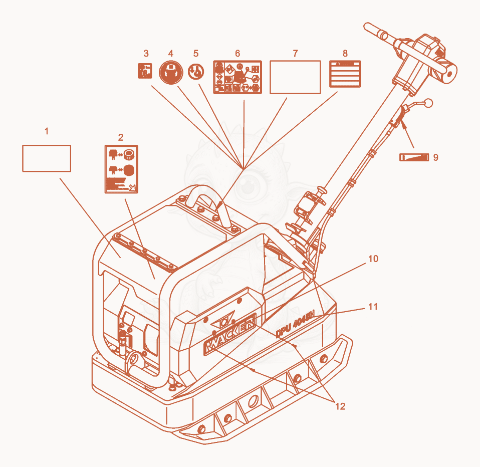 Exploded parts diagram of the Labels of a Wacker Neuson DPU4045H, with numbered balloons