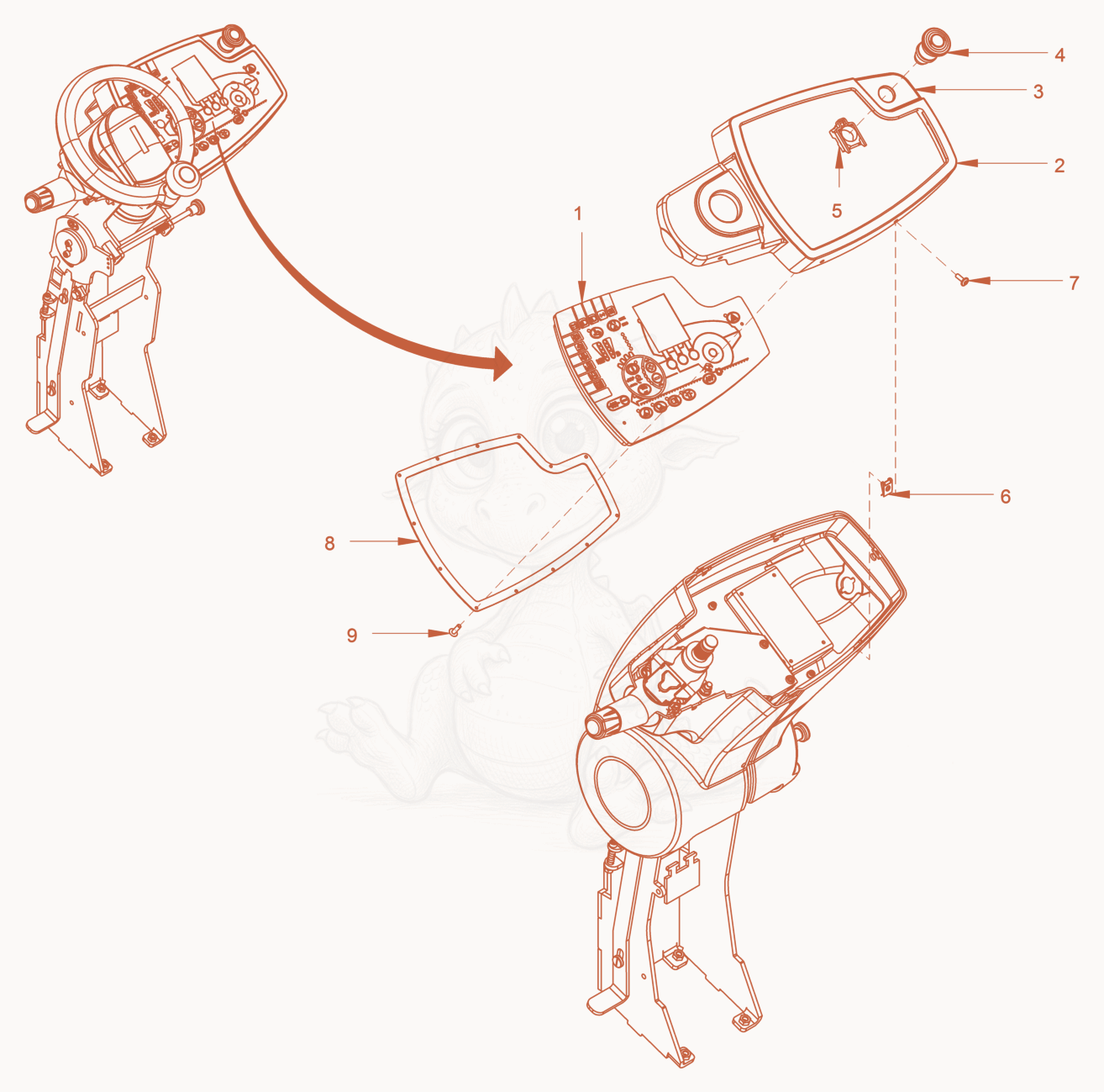 Exploded parts diagram of the instrument panel of a Wacker Neuson RC110, with numbered balloons