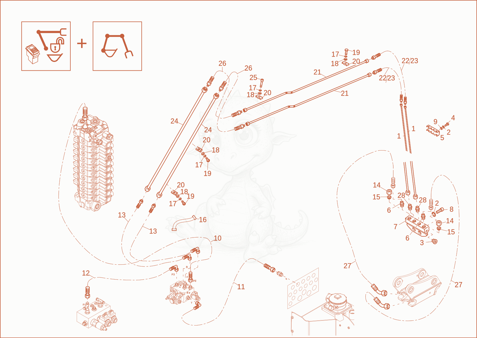 Exploded parts diagram of the EASY LOCK INSTALLATION (OPTION) of a Wacker Neuson ET65, with numbered balloons