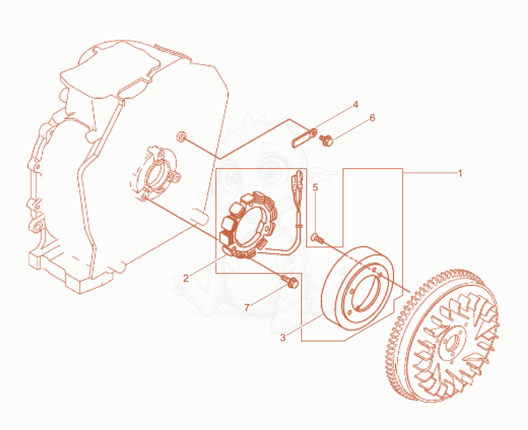 Despiece del Dynamo de una máquina Wacker Neuson DPU40YEHUS, con globos numerados
