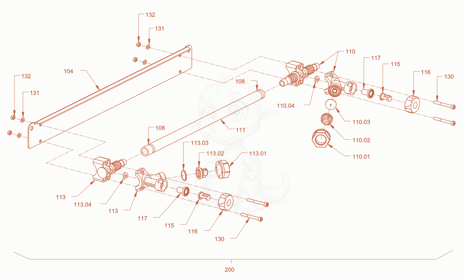 Exploded parts diagram of the sprinkling of a Wacker Neuson RD18-100.3, with numbered balloons