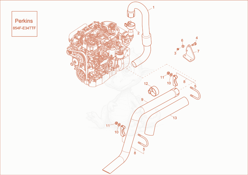 Exploded parts diagram of the exhaust of a Wacker Neuson DW100, with numbered balloons