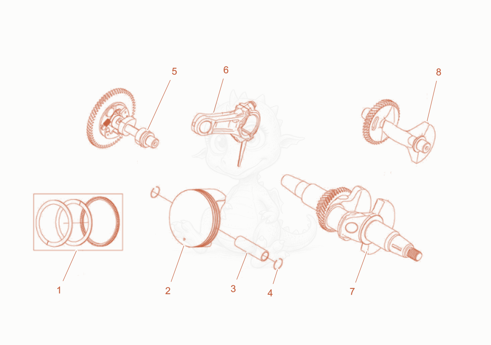 Exploded parts diagram of the Crankshaft Piston cpl. of a Wacker Neuson GS8003GCN, with numbered balloons