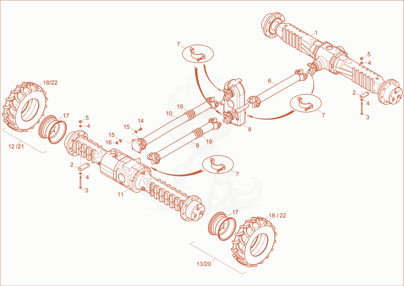 Despiece del undercarriage de una máquina Wacker Neuson 9001, con globos numerados