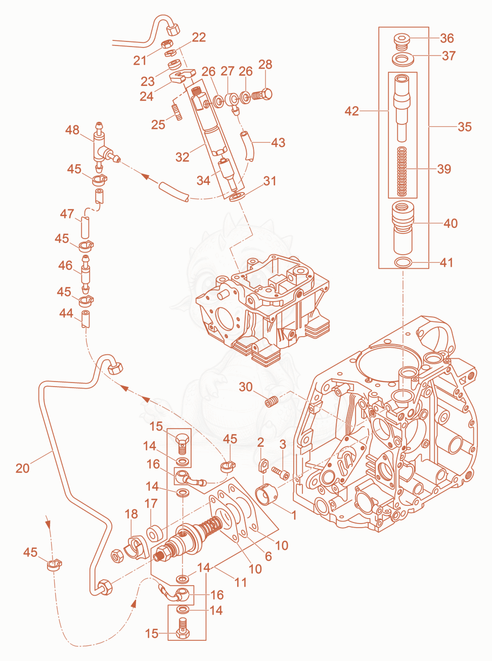Exploded parts diagram of the Injection Equipment of a Wacker Neuson DPU6555HECUS, with numbered balloons