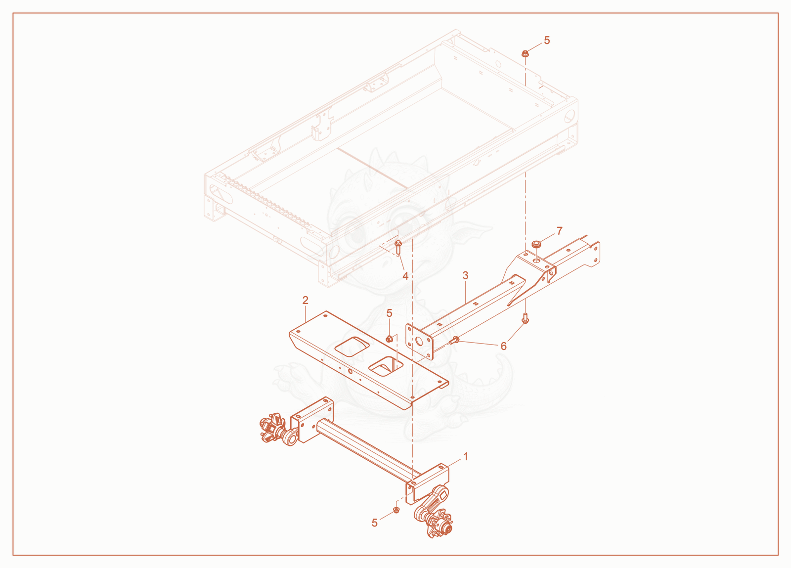 Exploded parts diagram of the Trailer Frame with No Brakes of a Wacker Neuson G14, with numbered balloons