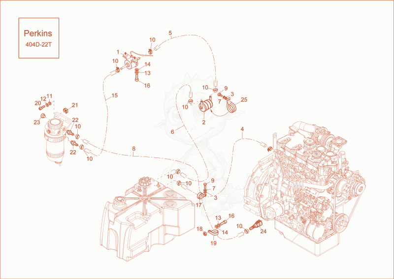 Exploded parts diagram of the fuel system of a Wacker Neuson EW65, with numbered balloons