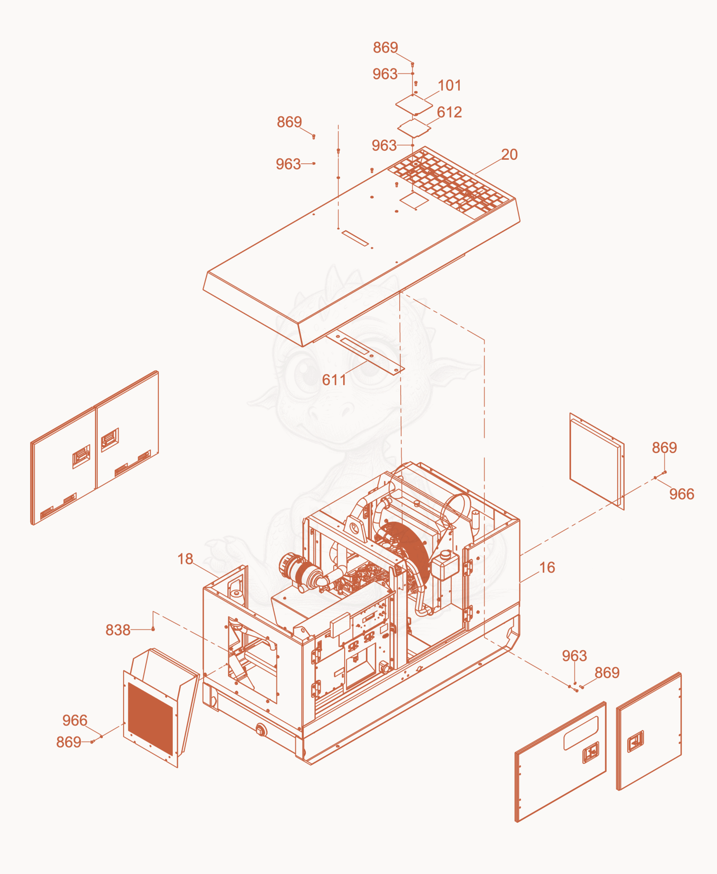 Exploded parts diagram of the Sheet Metal Assembly of a Wacker Neuson G25, with numbered balloons