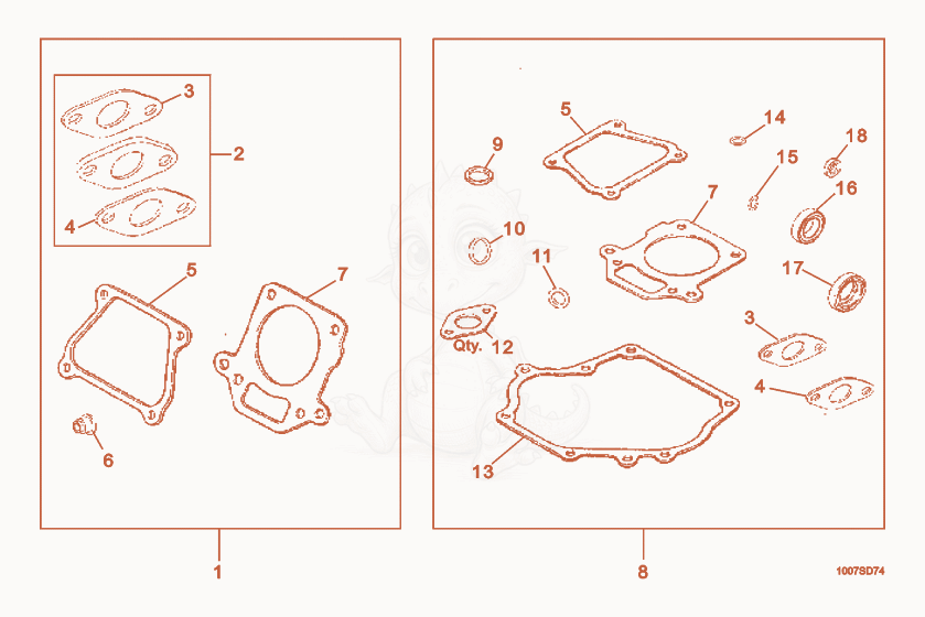 Exploded parts diagram of the Valve Kit/Gasket Set of a Wacker Neuson RS800V, with numbered balloons