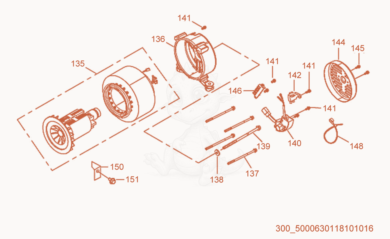 Exploded parts diagram of the Motor cpl. of a Wacker Neuson ML225, with numbered balloons