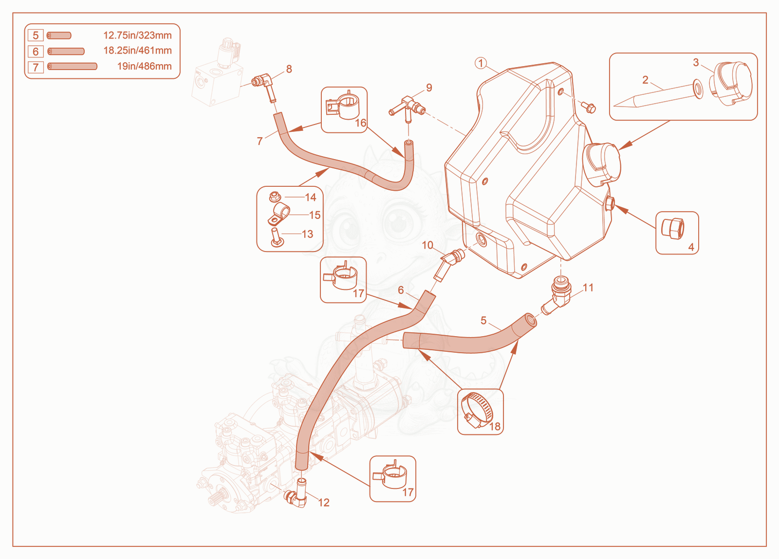 Exploded parts diagram of the Hydraulic Tank of a Wacker Neuson SM60, with numbered balloons