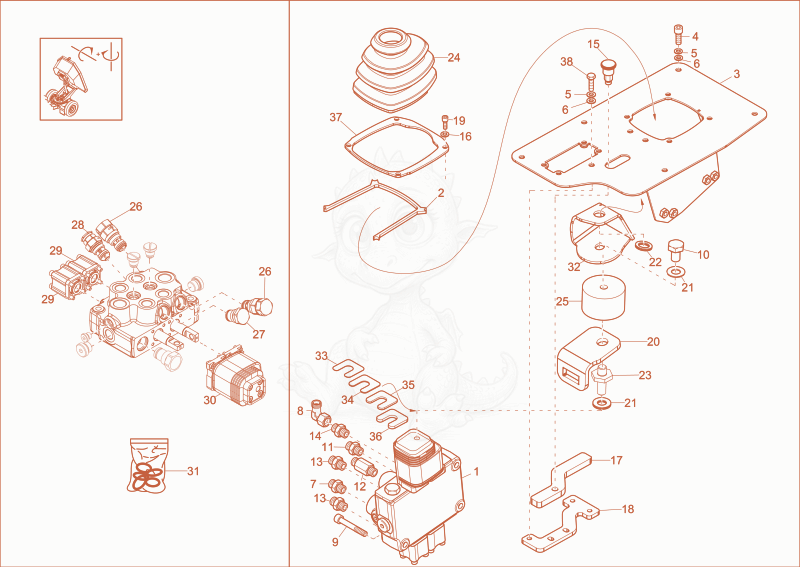 Exploded parts diagram of the control valve of a Wacker Neuson DW60, with numbered balloons