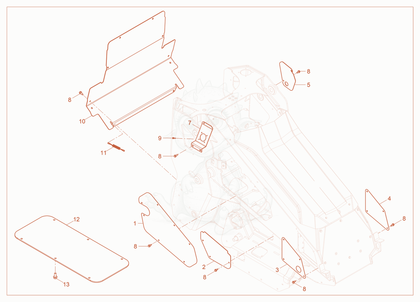 Exploded parts diagram of the Chassis Covers of a Wacker Neuson SM100, with numbered balloons