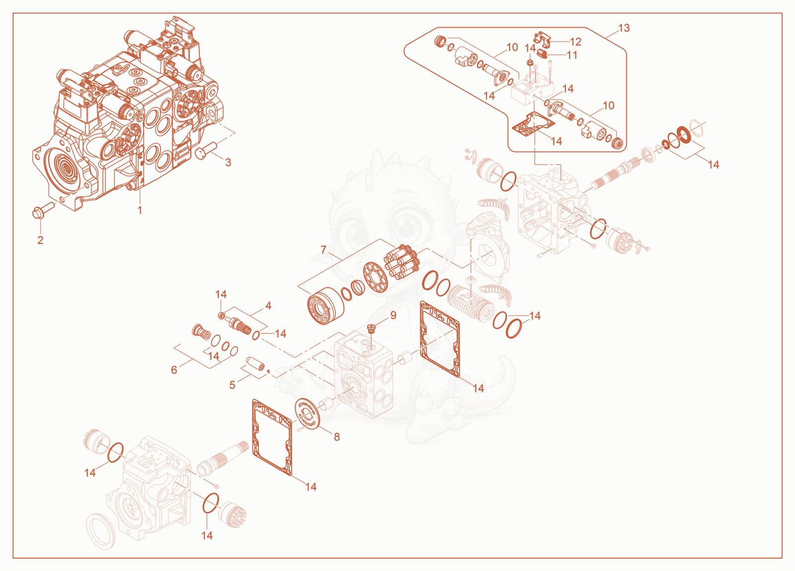 Exploded parts diagram of the Displacement Pump Service Parts of a Wacker Neuson ST45, with numbered balloons