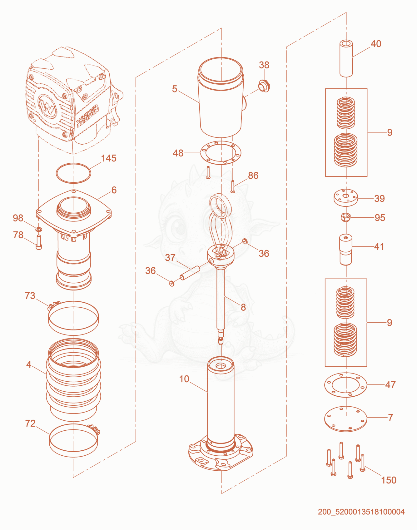 Exploded parts diagram of the Guide Cylinder cpl. of a Wacker Neuson MS54, with numbered balloons
