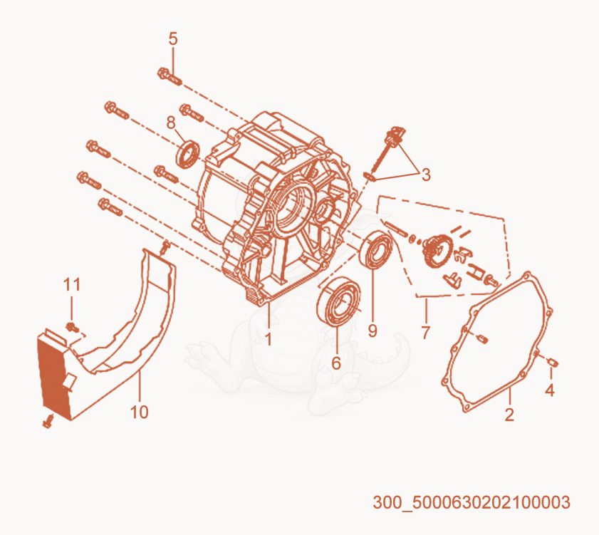 Exploded parts diagram of the Crankcase Cover of a Wacker Neuson MG5SD, with numbered balloons