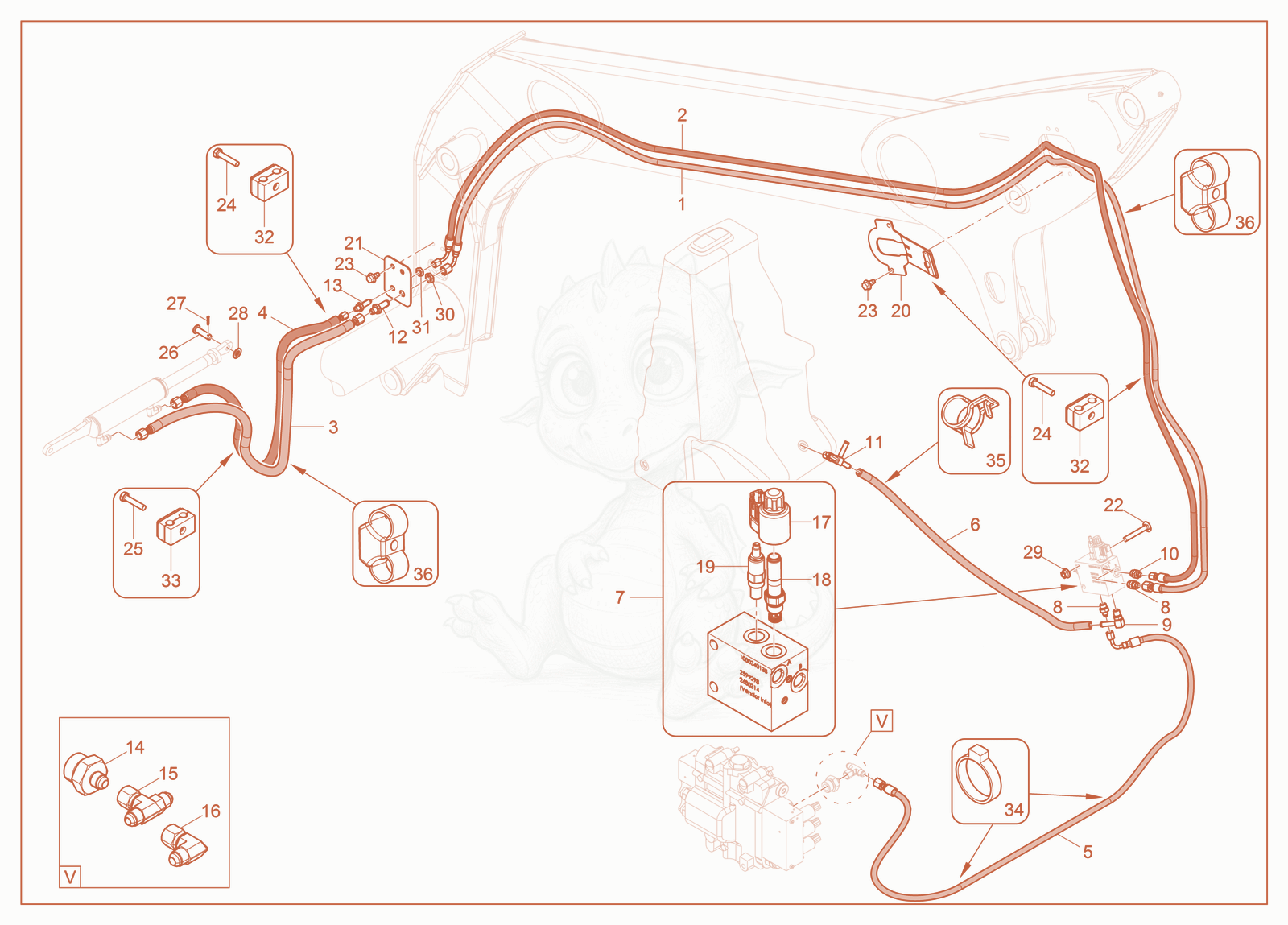Exploded parts diagram of the Power Coupler Operation of a Wacker Neuson ST45(S06-6), with numbered balloons